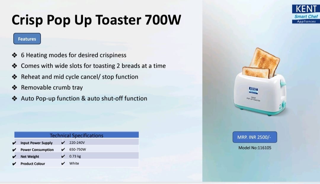 kent crisp pop up toaster 700w